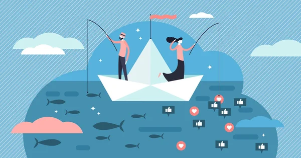 Ilustración vector de pesca. Redes sociales planas como concepto de personas atrapadas . — Vector de stock