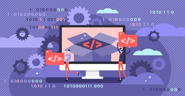 Açık kaynak vektör Illustration. Küçük programlama dili kişiler kavramı.