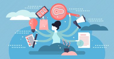 Çoklu görev vektör çizimi. Düz küçük meşgul iş listesi kişiler kavramı.