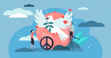 Barış vektör Illustration. Düz küçük aşk, sakin ve armoni kişiler kavramı