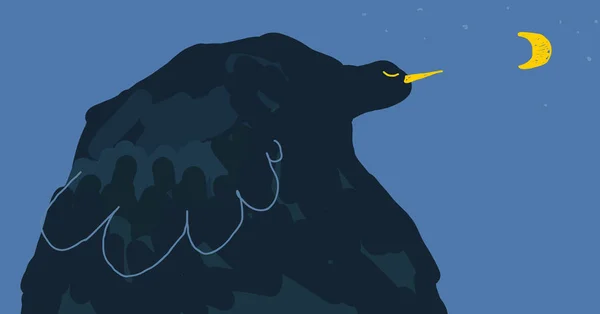 Мистическая сказка голубая ночная птица, иллюстрация истории снов — стоковый вектор