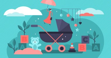 Bebek bakıcısı vektör illüstrasyon. Düz küçük çocuk kreş kişi kavramı.