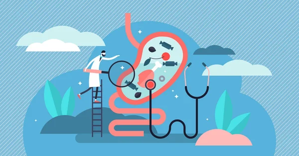 Gastroenterologia ilustração vetorial. Tiny estômago médico pessoas conceito . — Vetor de Stock