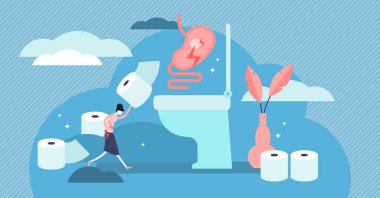 İshal vektör illüstrasyon. Düz küçük mide sorunları kişi kavramı.