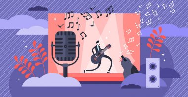 Singing vektör illüstrasyon. Düz küçük müzikal performans kişiler kavramı.