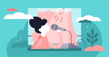 Singing vektör illüstrasyon. Düz küçük müzikal performans kişiler kavramı.
