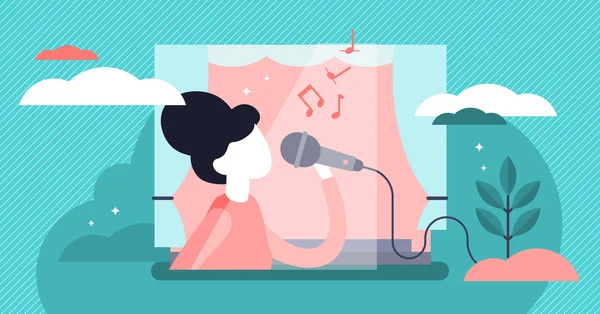 Singing vector illustration. Flat tiny musical performance persons concept. — Stock Vector