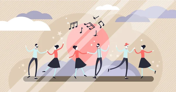 Dance vector illustration. Flat tiny motion entertainment persons concept. — Stock Vector