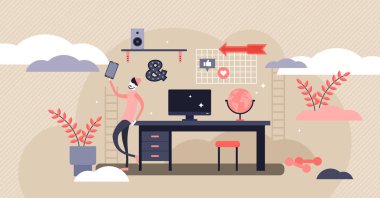 Genç masa vektör Illustration. Düz minik genç yaşam tarzı kişiler kavramı