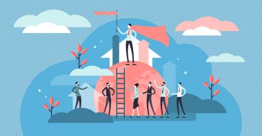 Önde gelen vektör illüstrasyonu. Düz küçük iş ekibi lideri kişiler kavramı