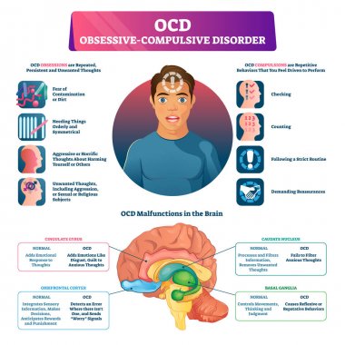 OCD obsessive compulsive disorder labeled explanation vector illustration. clipart