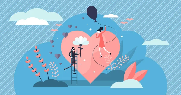 Love vector illustration. Flat tiny romance feelings symbols person concept — Stock Vector