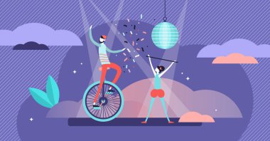 Vektör çizimini göster. Tiny eğlence performans kişiler kavramı.