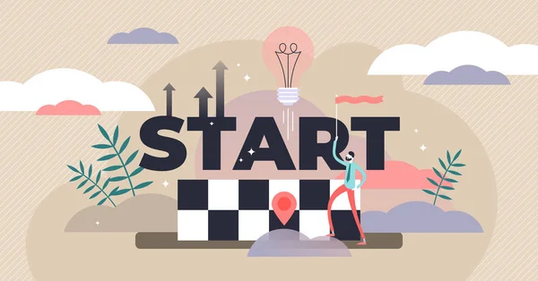 Abbildung des Startvektors. flache winzige Start-up-Idee Anfang Personen Konzept — Stockvektor