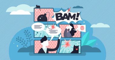 Çizgi roman vektör illüstrasyon. Düz küçük çocuk görsel ifade kişi kavramı