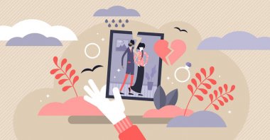 Boşanma vektör illüstrasyon. Düz küçük ilişki ayrılık kişiler kavramı