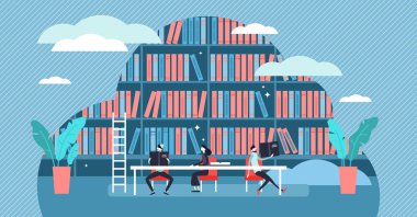 Çalışma vektör illüstrasyon. Düz küçük kitap öğrenme süreci kişiler kavramı.