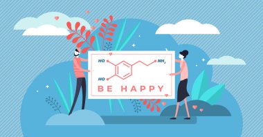 Dopamine vector illustration. Flat tiny chemical happiness persons concept. clipart