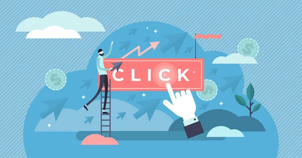 Clicks ilustração vetorial. Pagamento minúsculo plano por conceito de pessoas de marketing . —  Vetores de Stock