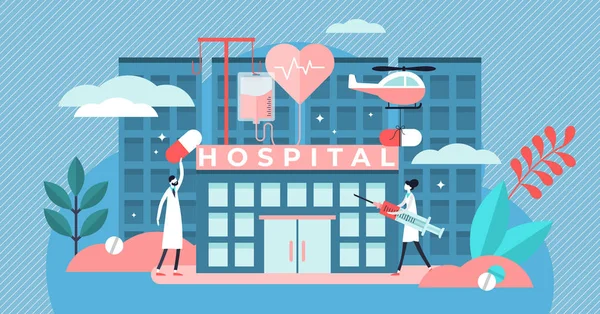 Ilustração vetorial hospitalar. Plano minúsculo conceito de pessoas ambulância médica . —  Vetores de Stock