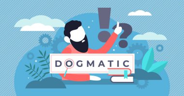 Dogmatik vektör illüstrasyon. Düz küçük mutlak gerçek inanç kişiler kavramı