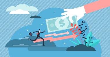 Motivasyon vektör illüstrasyon. Para kişiler kavramı sonra Düz küçük kovalamaca