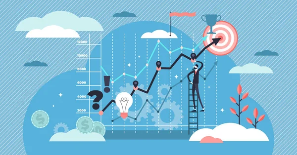 Ilustración del vector de estrategia. Plano pequeño desarrollo planificación persona concepto — Archivo Imágenes Vectoriales