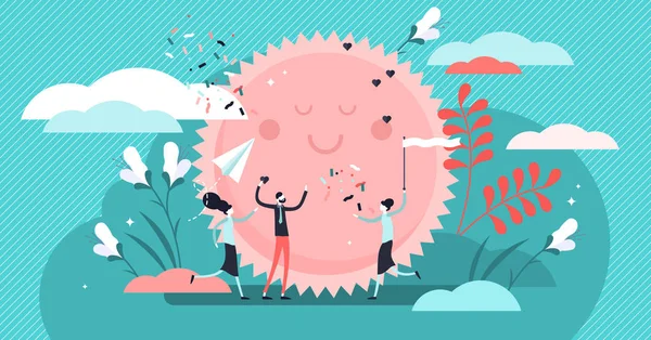 Pozitif kişiler illüstrasyon. Düz küçük mutlu sevinç duygular kişi kavramı