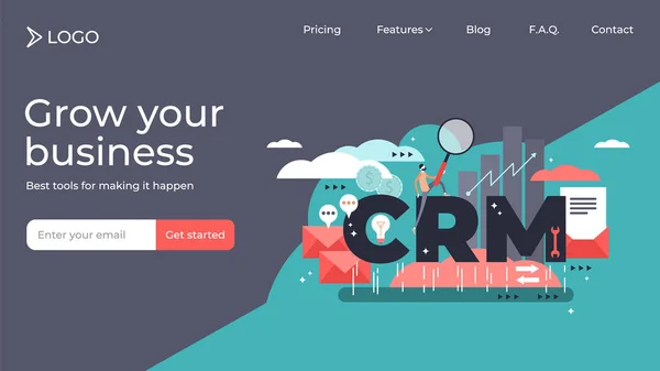 CRM relación con el cliente vector ilustración landing page plantilla diseño . — Vector de stock