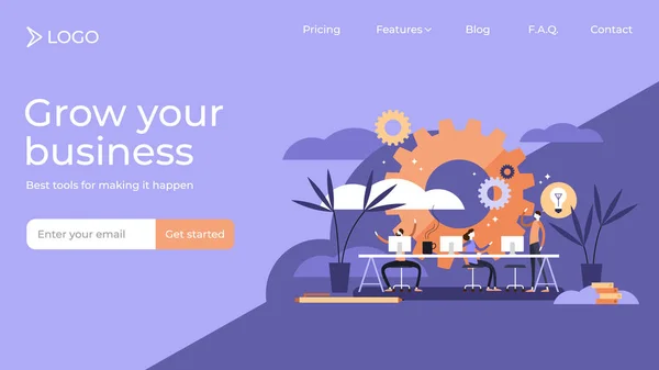 Plano diminuto coworking persona vector ilustración landing page plantilla diseño — Archivo Imágenes Vectoriales