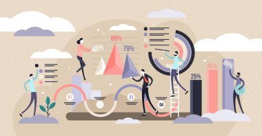 Infographics vektör illüstrasyon. Düz küçük veri grafikleri kişi kavramı.