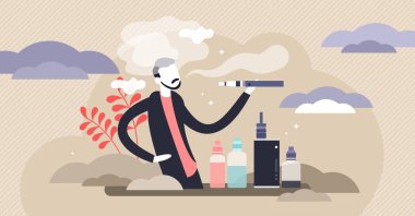 Vaping vektör illüstrasyon. Tiny alternatif sigara cihazı kişi kavramı