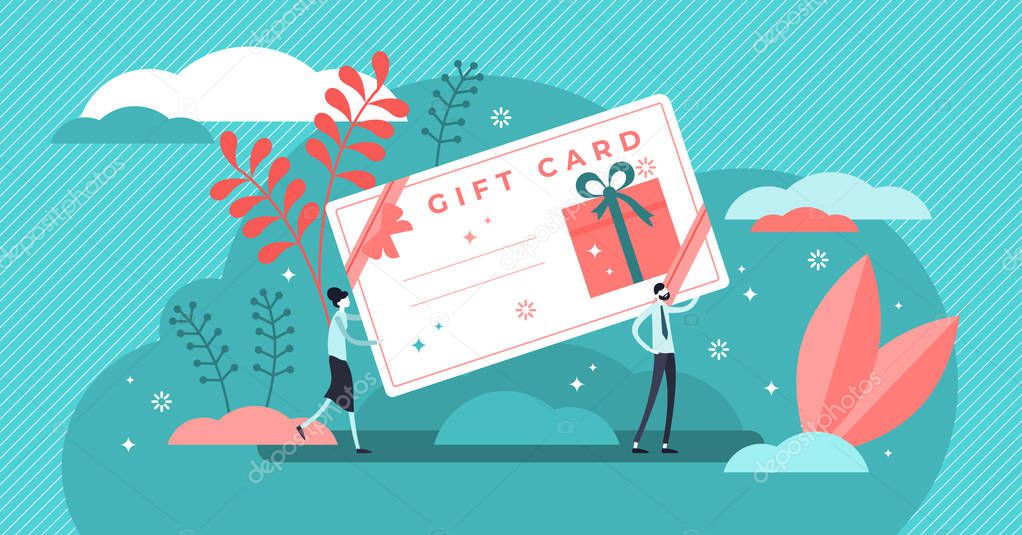 Gift card vector illustration. Flat tiny prepaid presents for celebration.