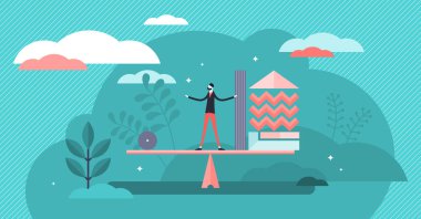 Denge vektör illüstrasyon. Küçük ağırlık, muhasebe yeteneği kişi kavramı