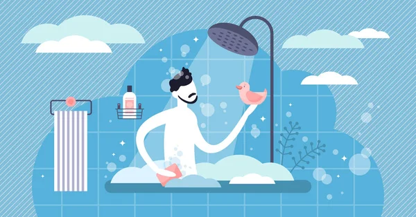 La vida diaria ducha ilustración vectorial. Plano diminuta higiene personas concepto — Archivo Imágenes Vectoriales