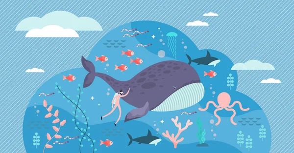 Meereslebewesen Vektor Illustration. flache winzige Meeres- oder Meeresfische und -tiere. — Stockvektor