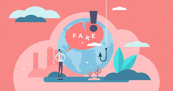 Fake vector illustration. Flat tiny false cheat information persons concept