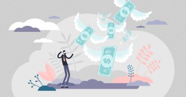 Para vektör illüstrasyonunu kaybediyoruz. Finansal kayıp minicik insanlar konsepti