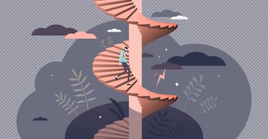 Düz insan vektör illüstrasyonunda depresyon hissi sarmalı.