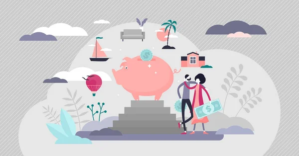 Begrotingsplan en geld besparen platte kleine persoon concept vector illustratie. — Stockvector