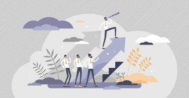 Liderlik vizyonu ve küçük kişiler konseptinde başarı için takım çalışması stratejisi