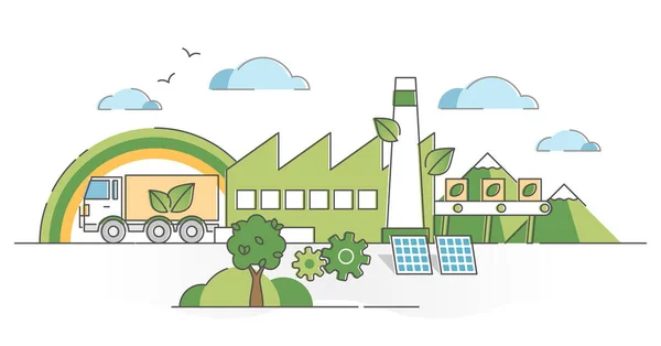 생태학적 전력을 이용 한 녹색 제조 공장의 개요 개념 — 스톡 벡터