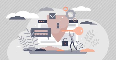 Şifre korumalı güvenlik kalkanı olan güvenli internet kullanımı küçük kişiler kavramı