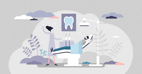 Zubař jako pacient ústa ústní zuby hygiena okupace drobné osoby koncept — Stockový vektor