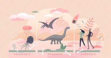 Geologic time scale with chronological evolution timeline tiny person concept clipart