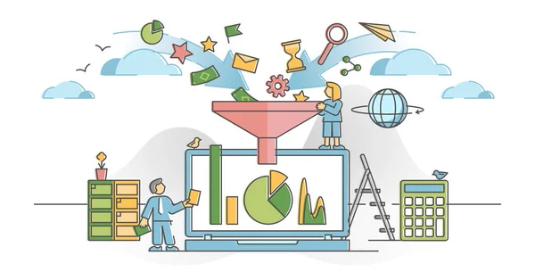 Filtro de datos con análisis de flujo de información y concepto de esquema de gestión — Archivo Imágenes Vectoriales