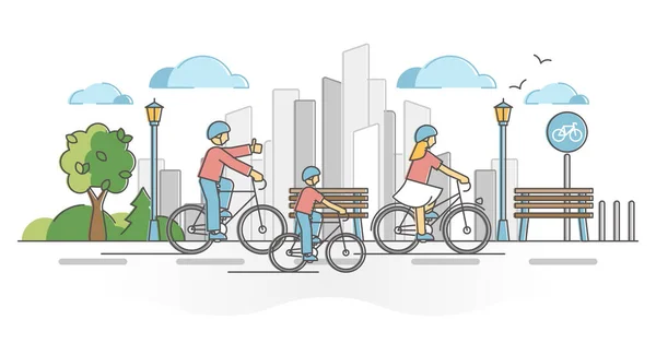 La actividad ciclista urbana como concepto de transporte urbano activo — Vector de stock