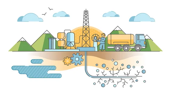 Fratturazione idraulica come concetto di schema della tecnica di estrazione di petrolio e gas — Vettoriale Stock