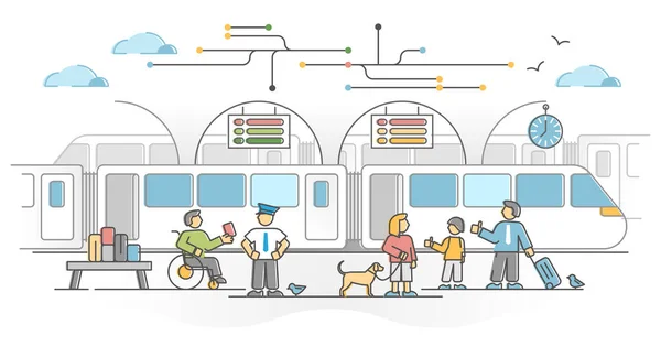 Tren ağı, tren istasyonu konseptine sahip bir tren taşımacılığı ağı — Stok Vektör