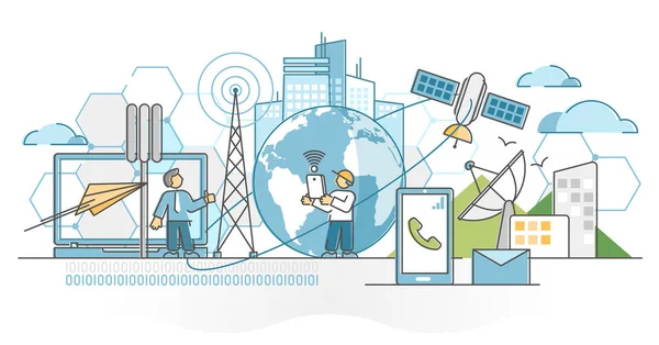 Industria delle telecomunicazioni con il concetto di onda del segnale dati via satellite — Vettoriale Stock